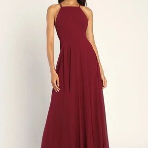 Lulu's Burgundy Halter Maxi Dress
